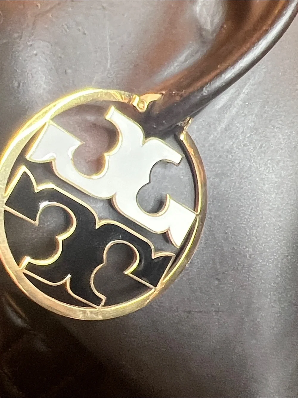 Gold-Tone Hoop Earrings with Black & White Enamel Accents